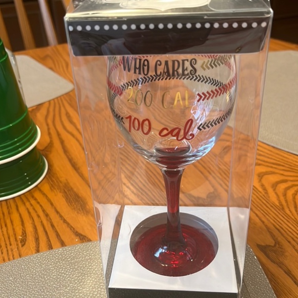 NWT Novelty Wine Glass 100 cal, 200 cal, Who Cares